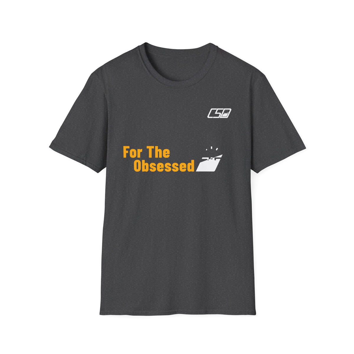For The Obsessed t-shirt, Dark Heather, front view