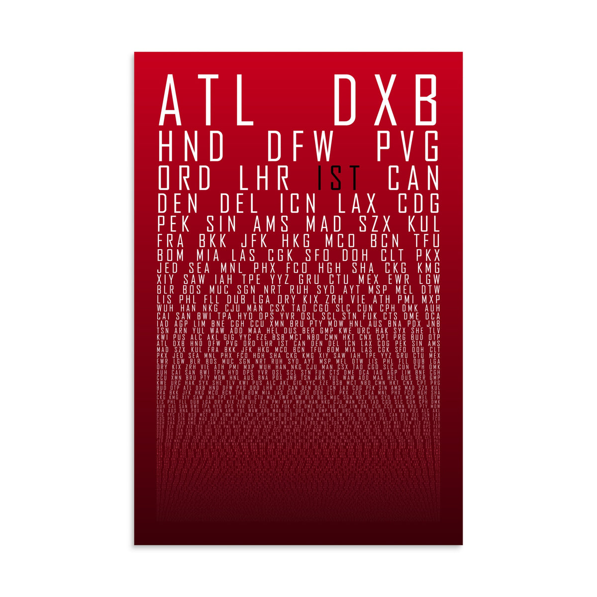 HUBS World's Busiest Airports poster, Red Oxblood, front view